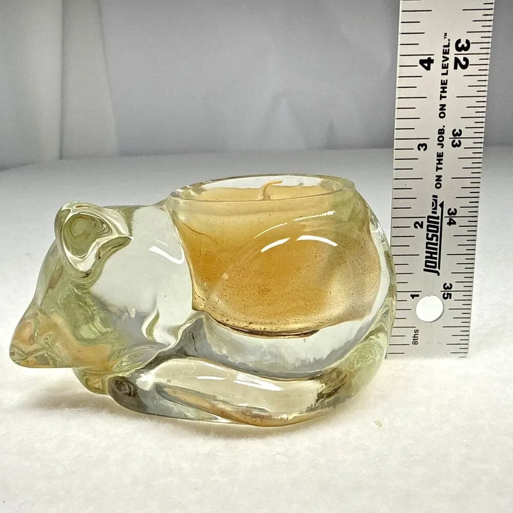 Avon Crystal Sleeping Cat Tealight Candle Holder Glass Kitty Figurine Vintage